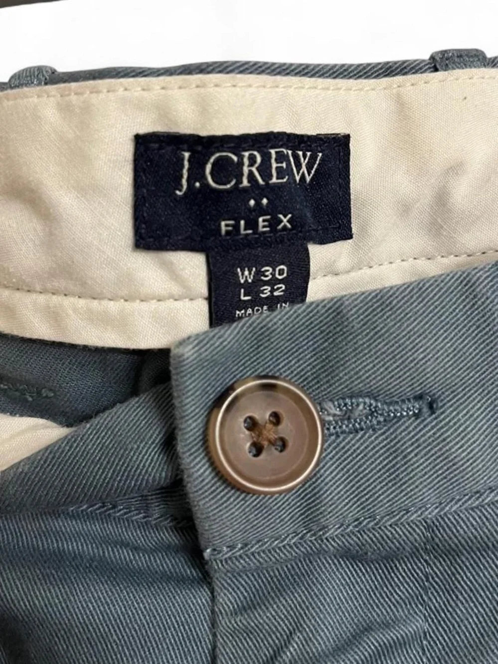 J.Crew Flex Gray Preppy Classic Chino Mens 30Wx32L Straight Leg Cotton Pants EUC